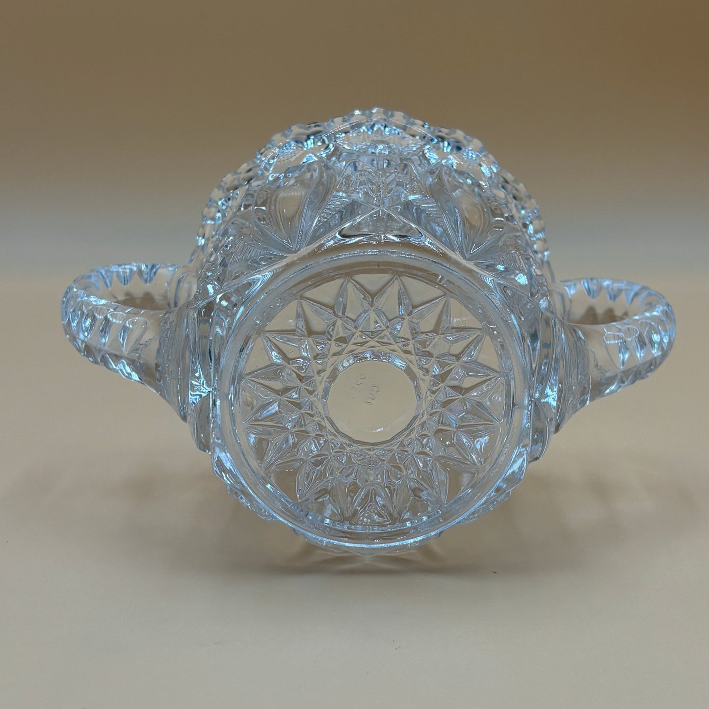 Vintage Cut Crystal Sugar Bowl with Handles "Candy Dish" - Star Pattern