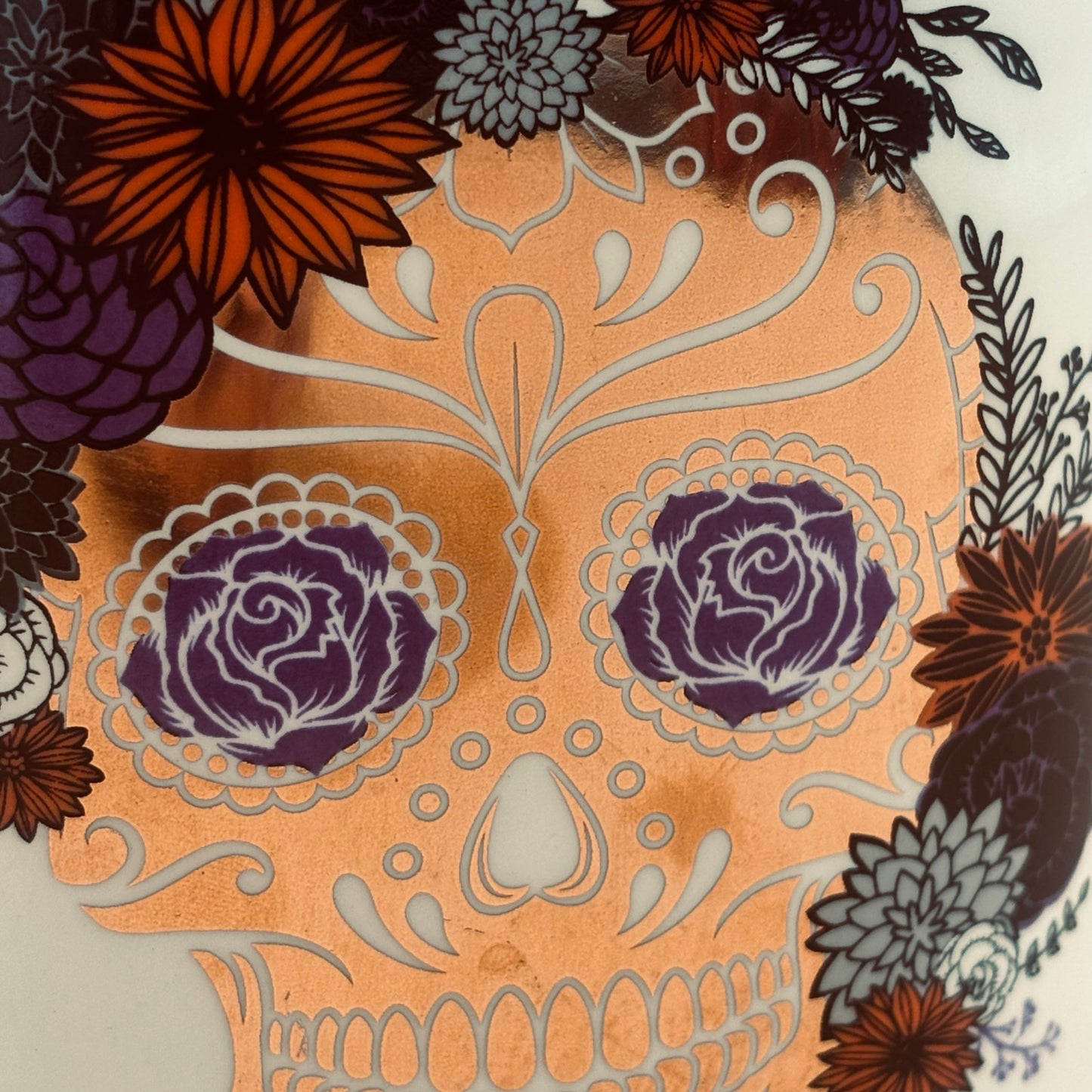 Floral Skull Porcelain Vase – Gold, Red, Purple & Black (7¼”)