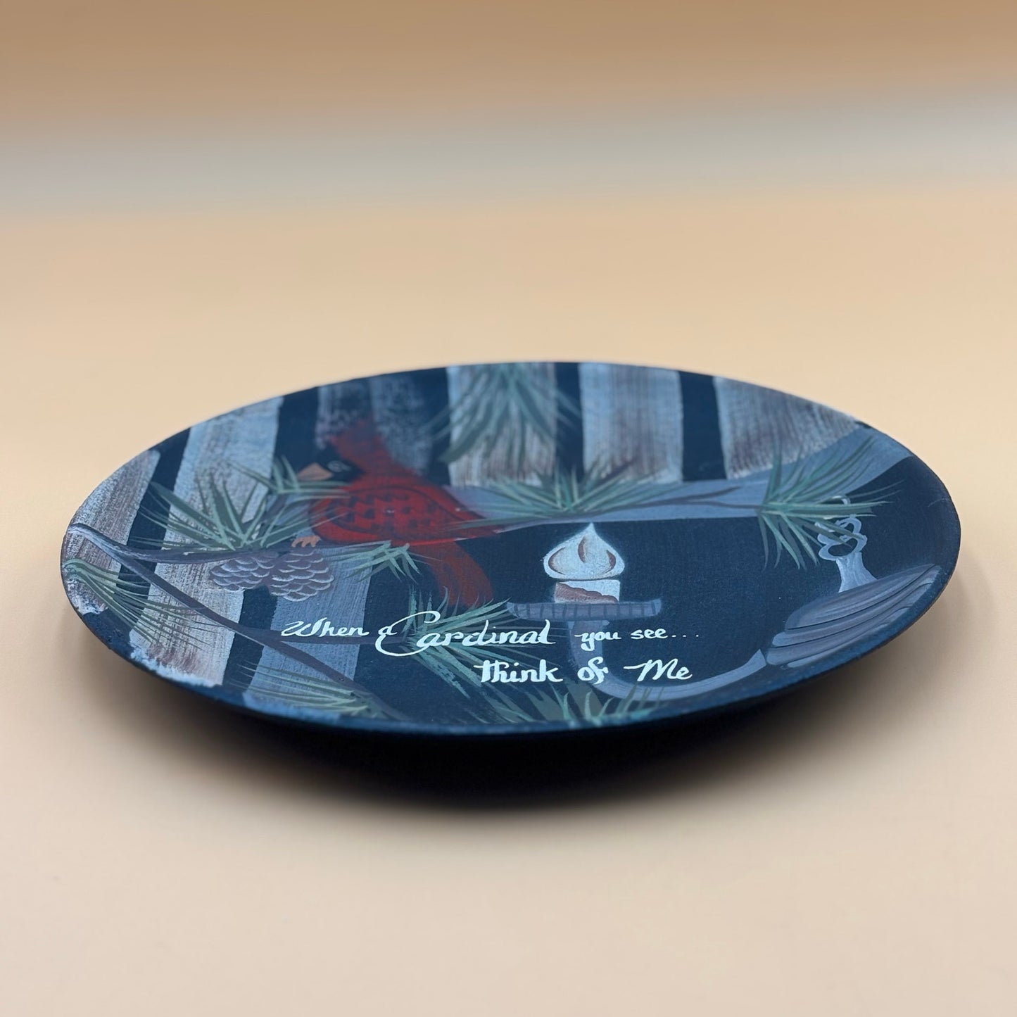 When Cardinals Appear, Think of Me – Hand-Painted Wooden Plate  11¼ in.