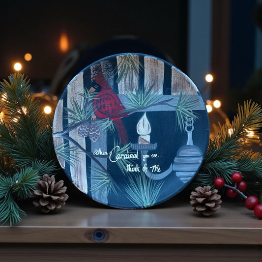 When Cardinals Appear, Think of Me – Hand-Painted Wooden Plate  11¼ in.