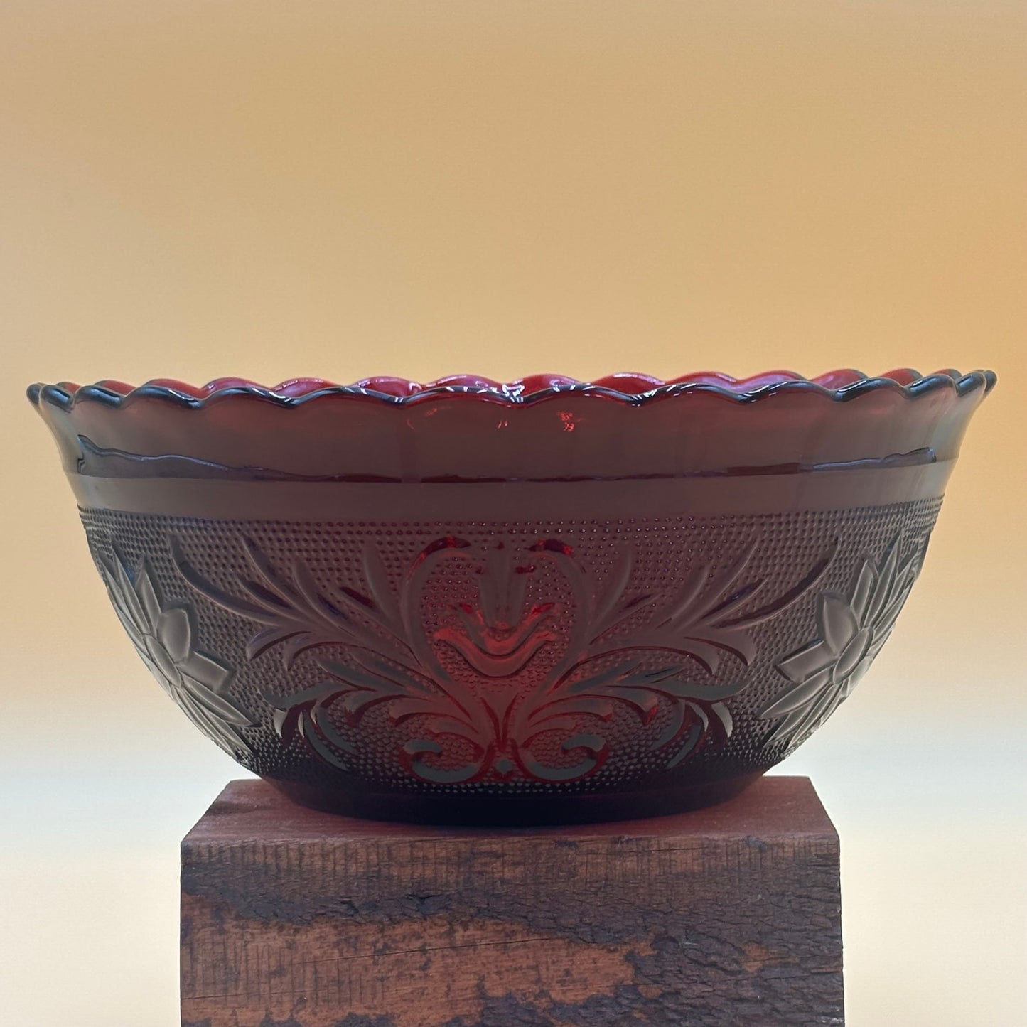 Vintage Royal Ruby Red 8" Depression Glass Sandwich Bowl, Anchor Hocking