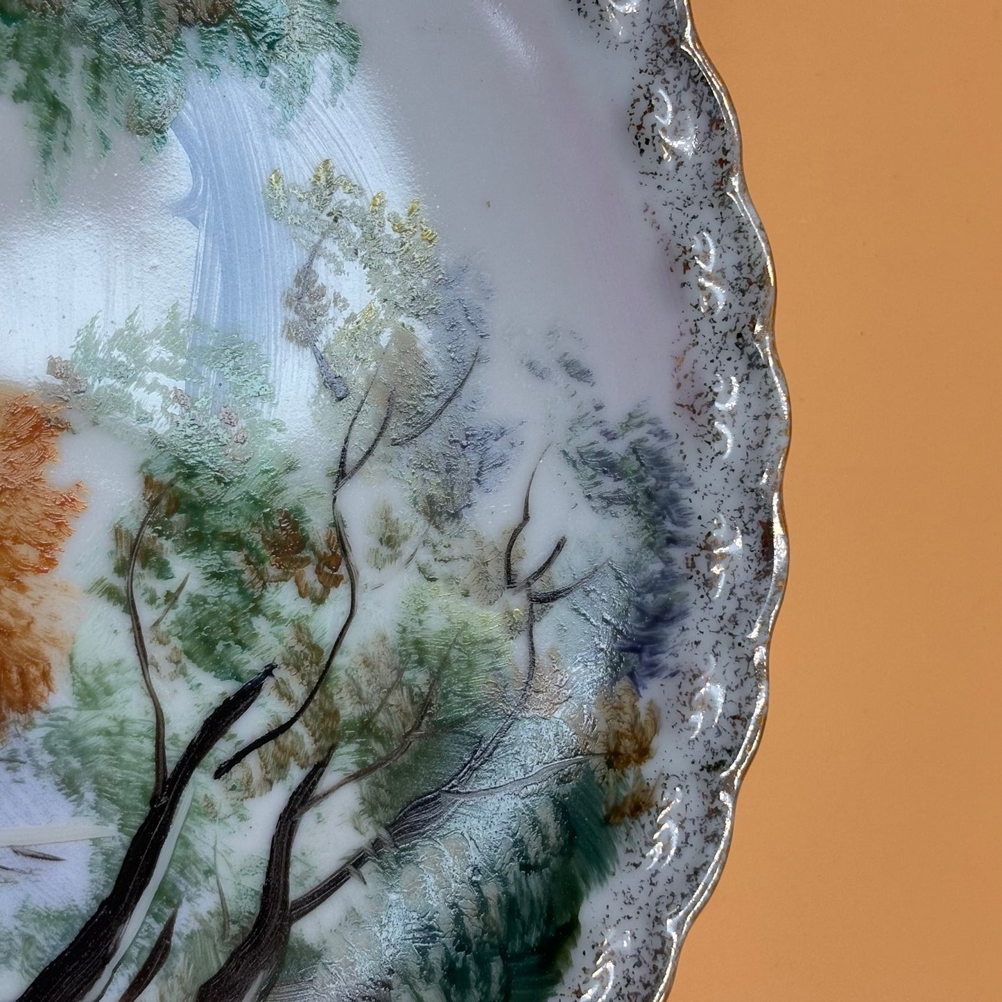 Vintage Hand Gold Trimmed Painted Japanese Landscape Plate 8 in.