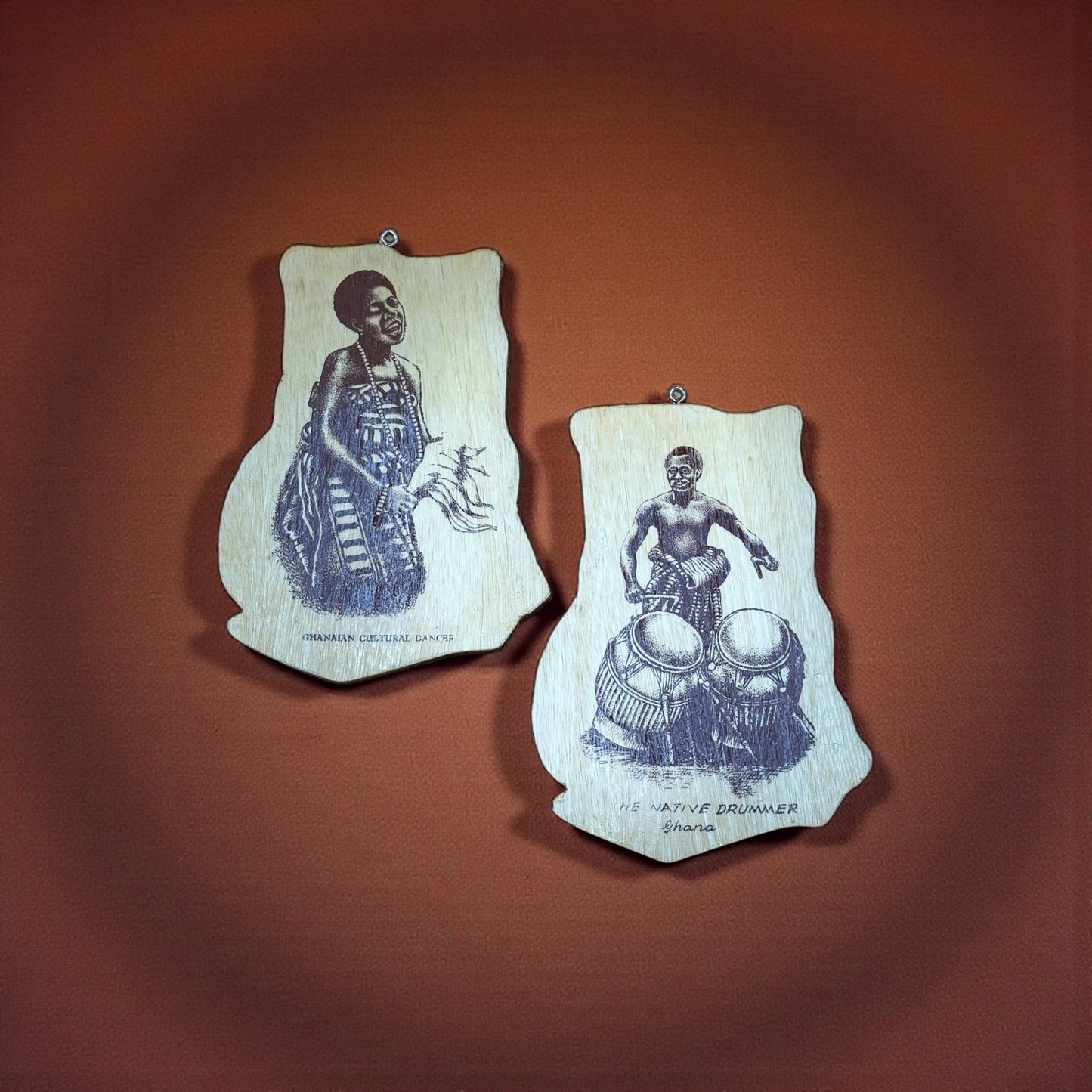 Ghana Cultural Plywood Wall Plaques – Drummer & Dancer Pair