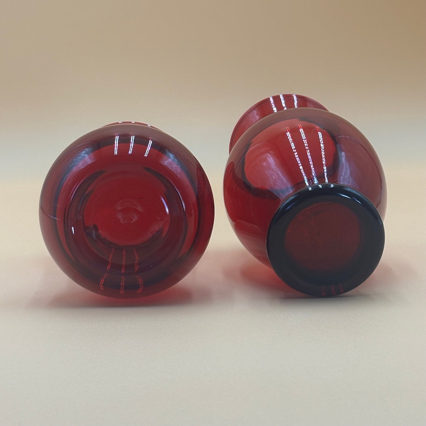 Vintage Ruby Red Glass Vases - Pair of Two Different Styles