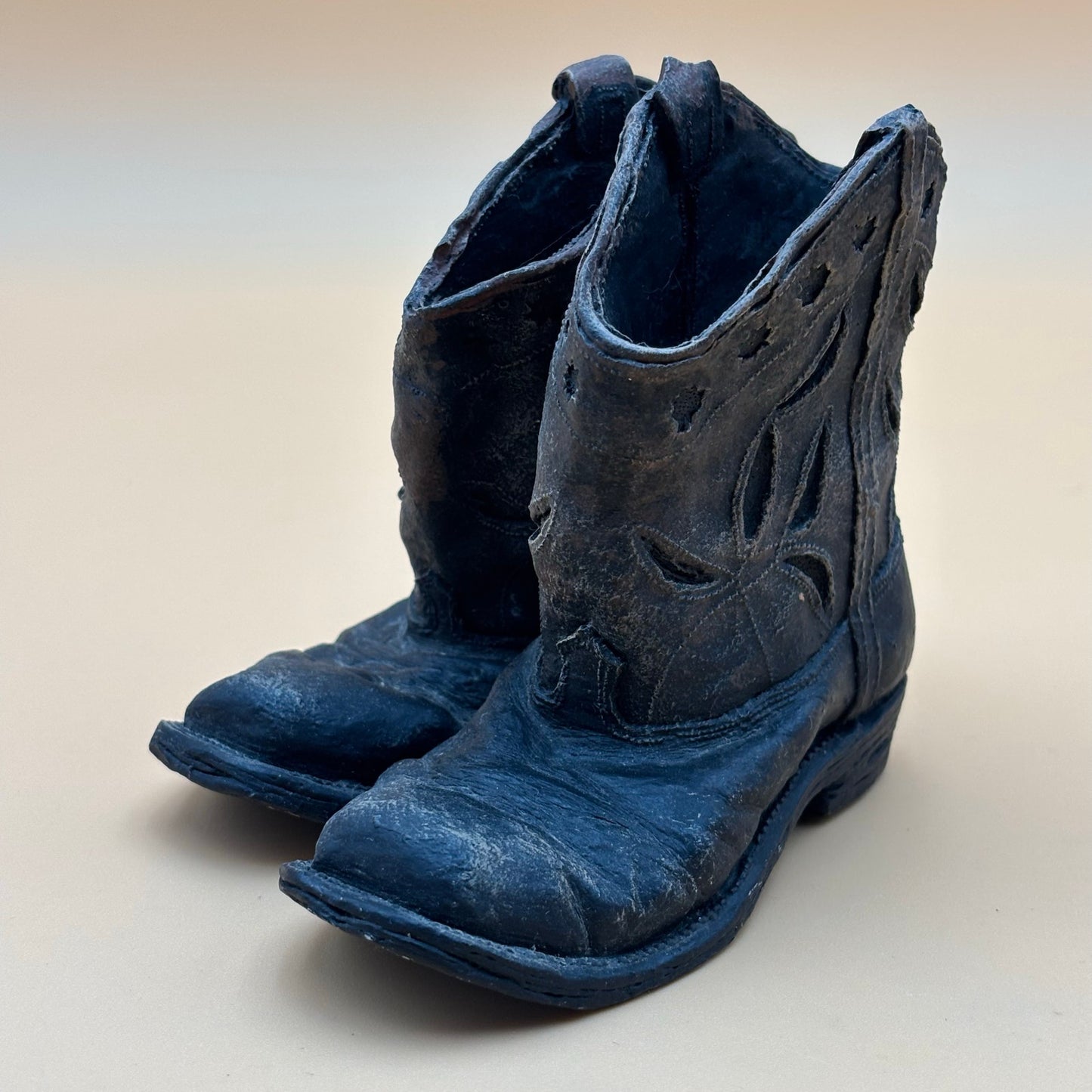 Cast Resin Vintage Rugged Childs Cowboy Boot Paperweight Pair