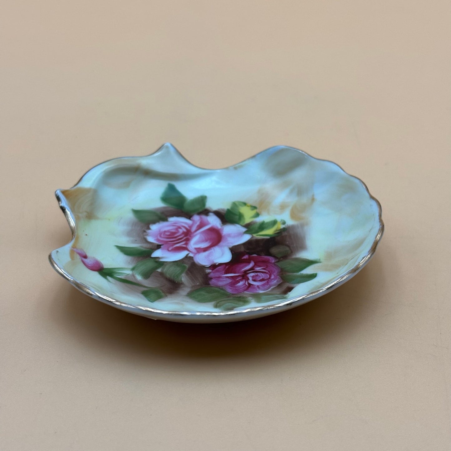 Hand-Painted Vintage Pink Rose Porcelain Shell Dish