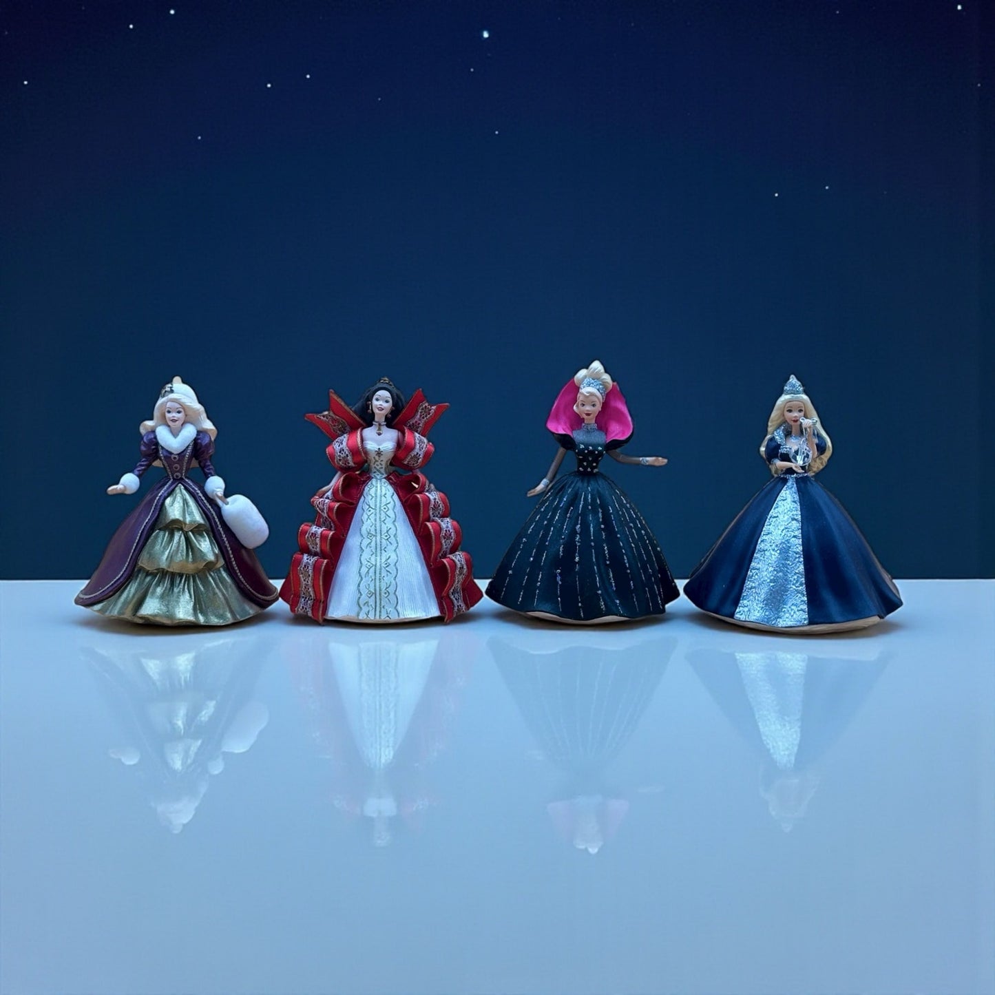 Set of 4 Hallmark Holiday Barbie Ornaments – 1996, 1997, 1998, 1999 Editions
