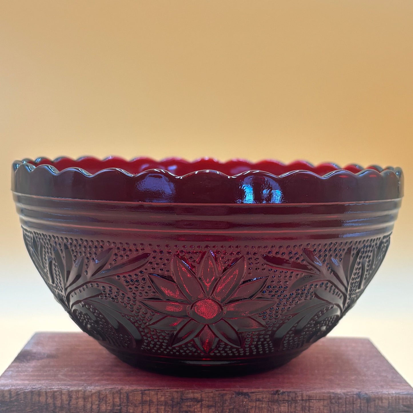 Vintage Royal Ruby Red Depression 5 1/4" Glass Bowl - Anchor Hocking Sandwich Pattern