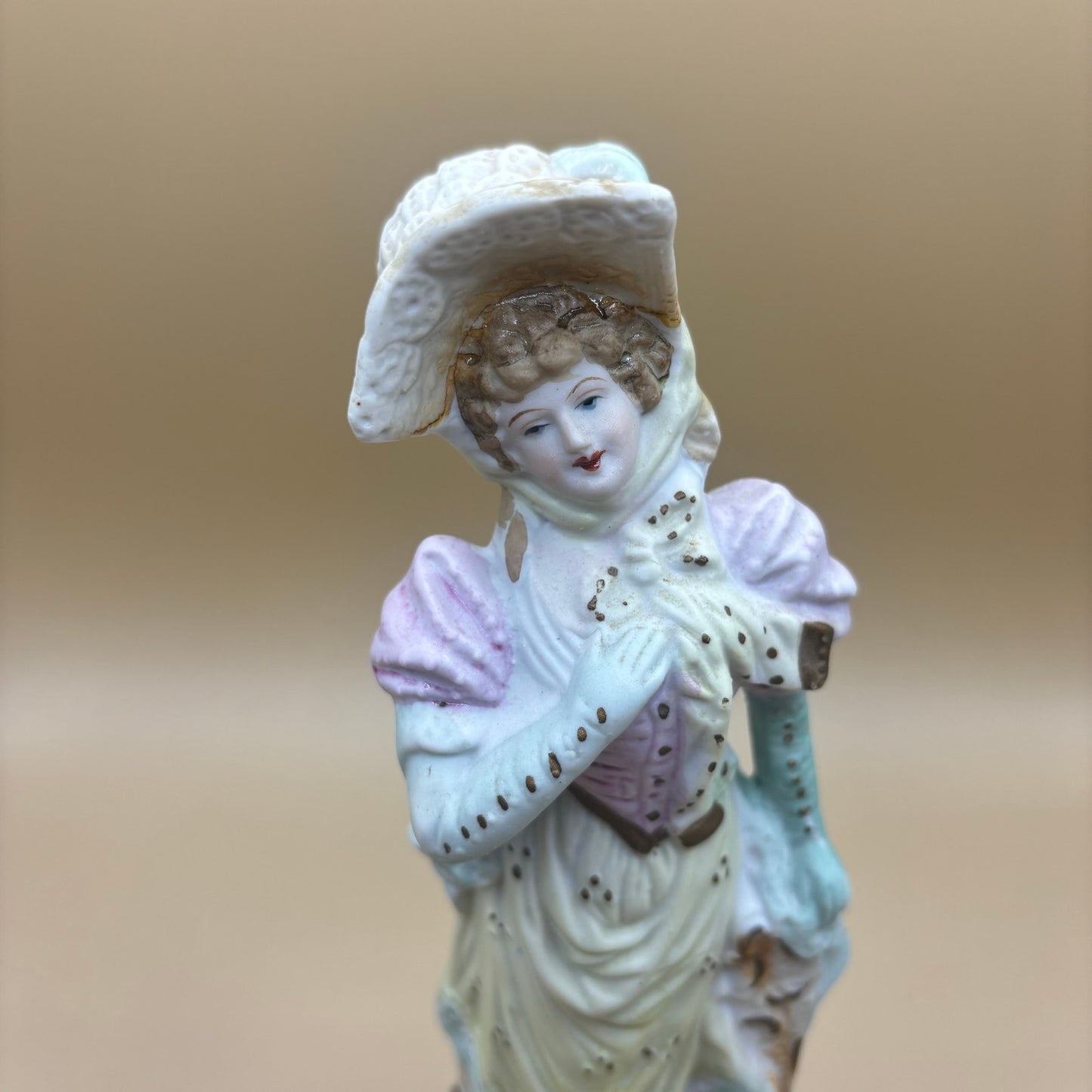 VTG Victorian Lady Figurine with Pastel Eyelet Dress