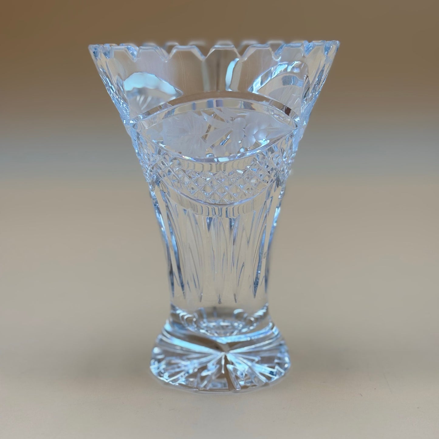 Cut Glass Vase with Scalloped Rim and Starburst Base
