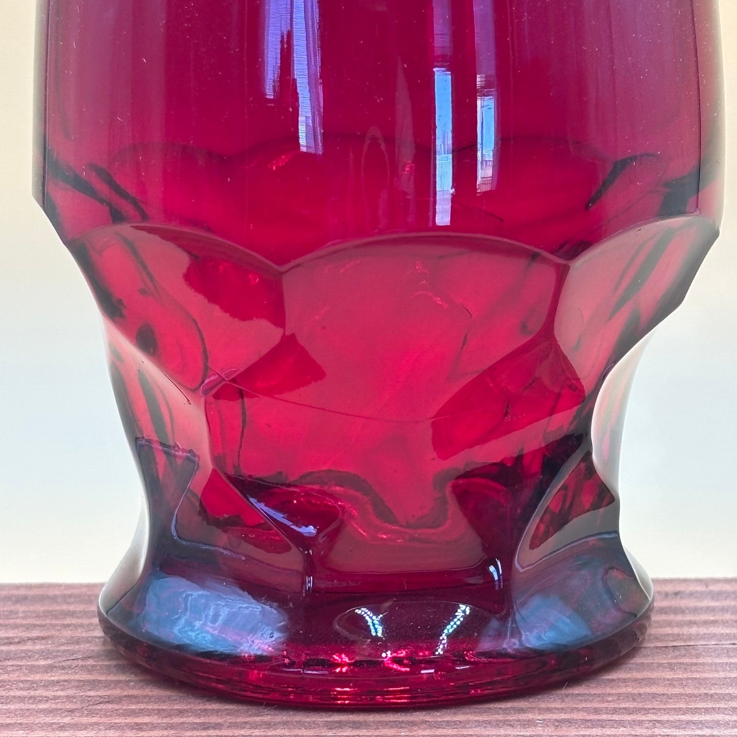 Set of 6 Vintage Ruby Red Glasses with Hexagonal/Honeycomb Base Mismatch