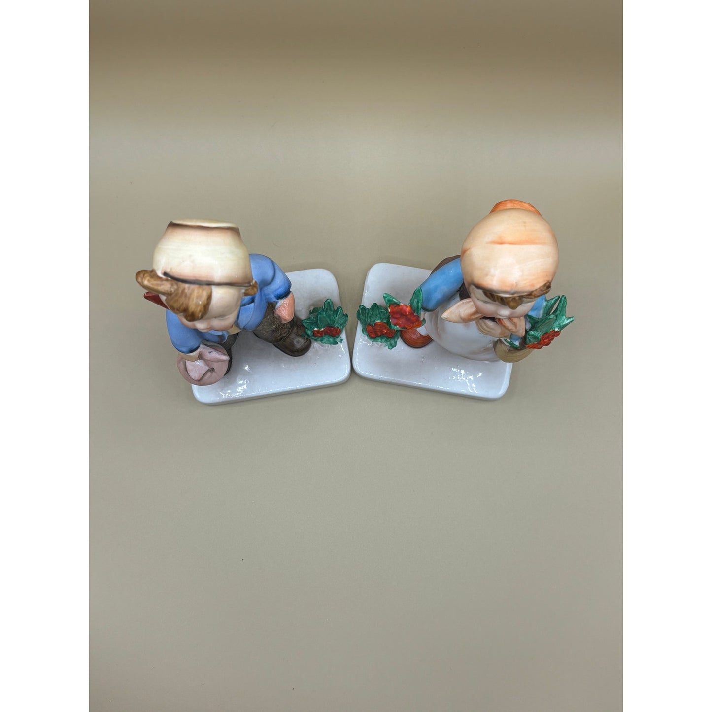 Pair of Vintage Japanese Vcagco Ceramic Figurines - Boy with Bag & Girl with Basket of Flowers