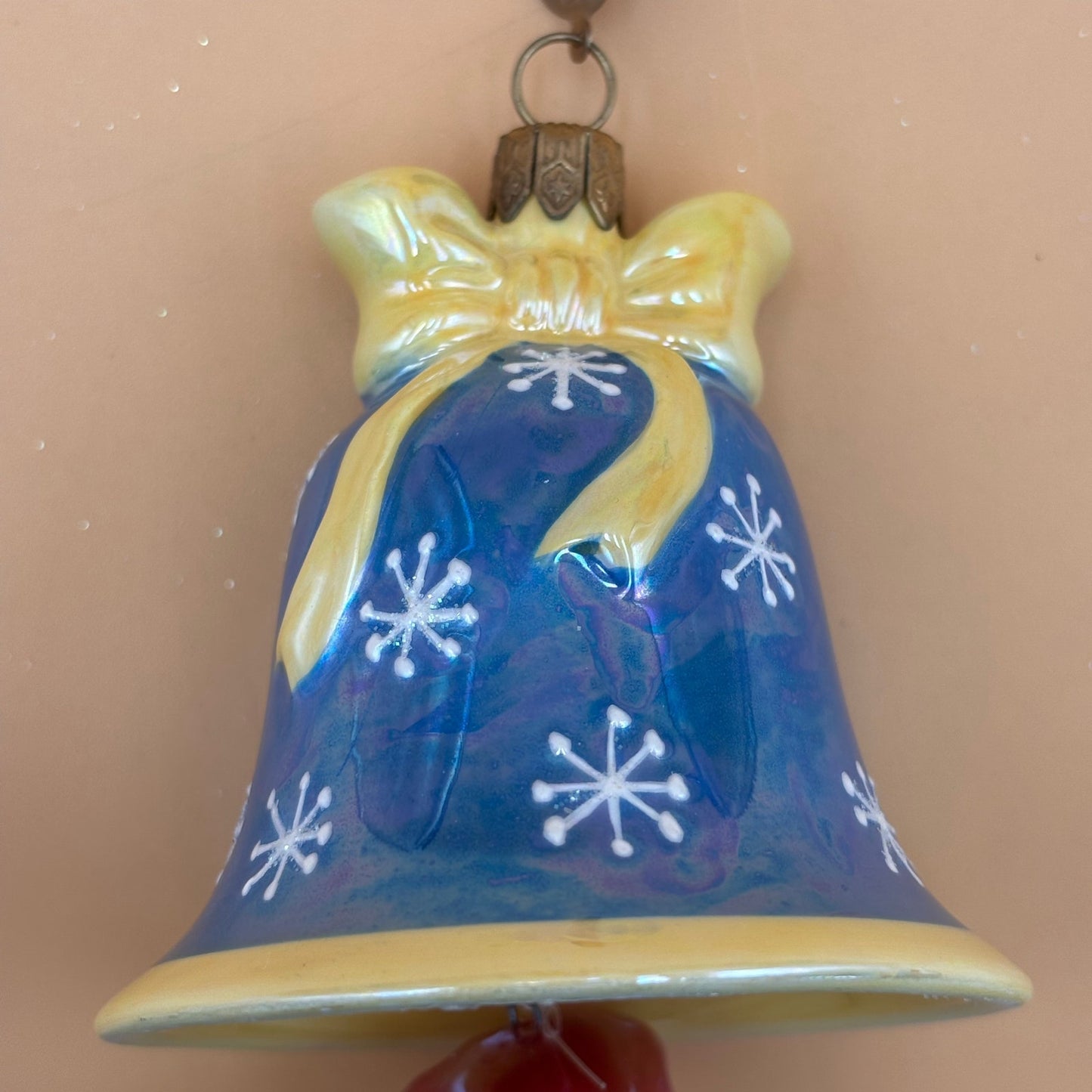 Radko Snowman and Bell Ornament – Handcrafted Glass – 7” x 3”