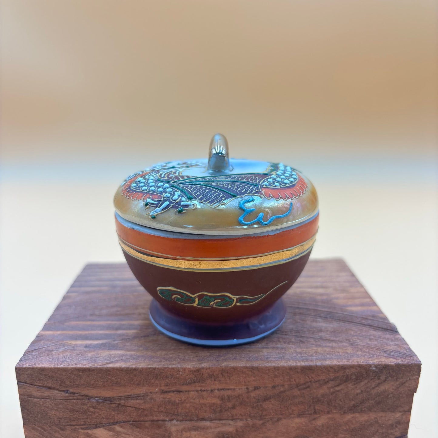Japanese Lidded Dragon Trinket Jar – Hand-Painted Satsuma Style