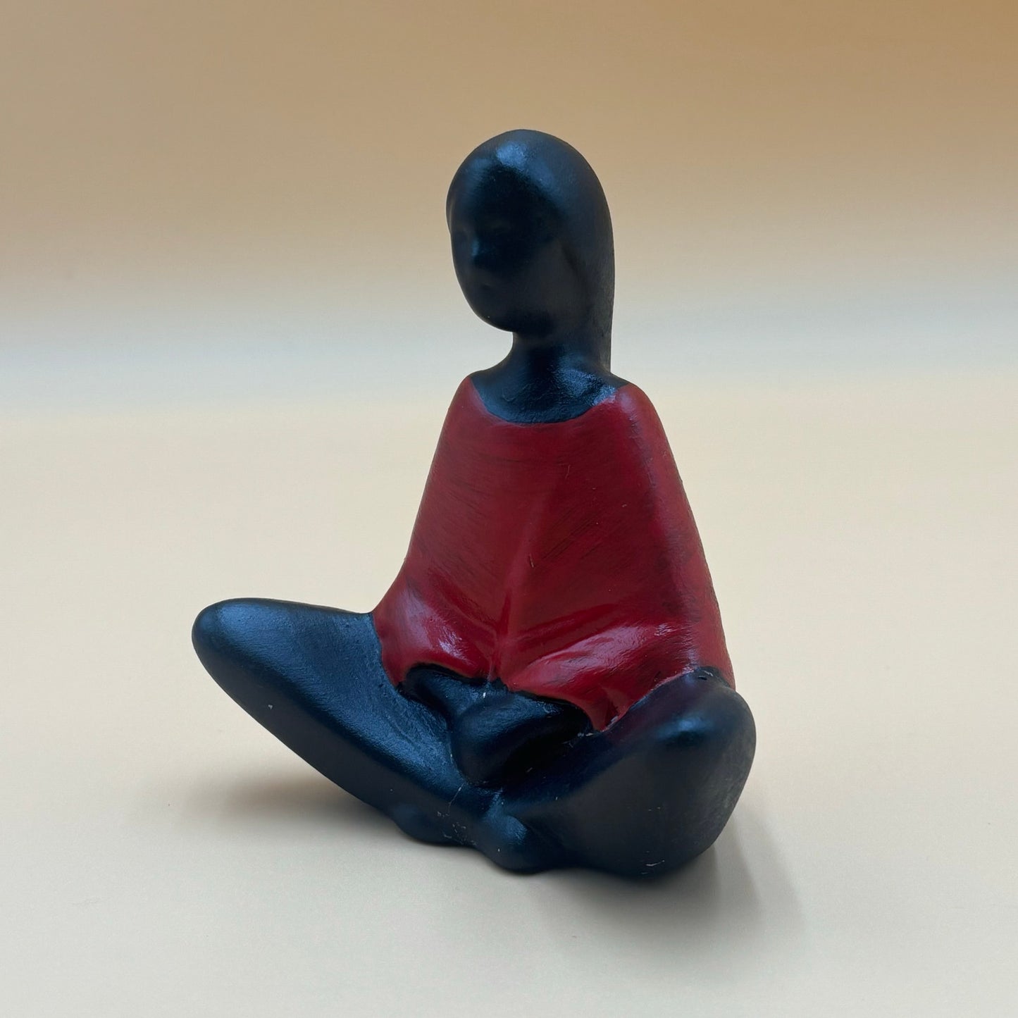 Modern Ceramic Figurine Native American Woman Lotus Pose - Black and Red