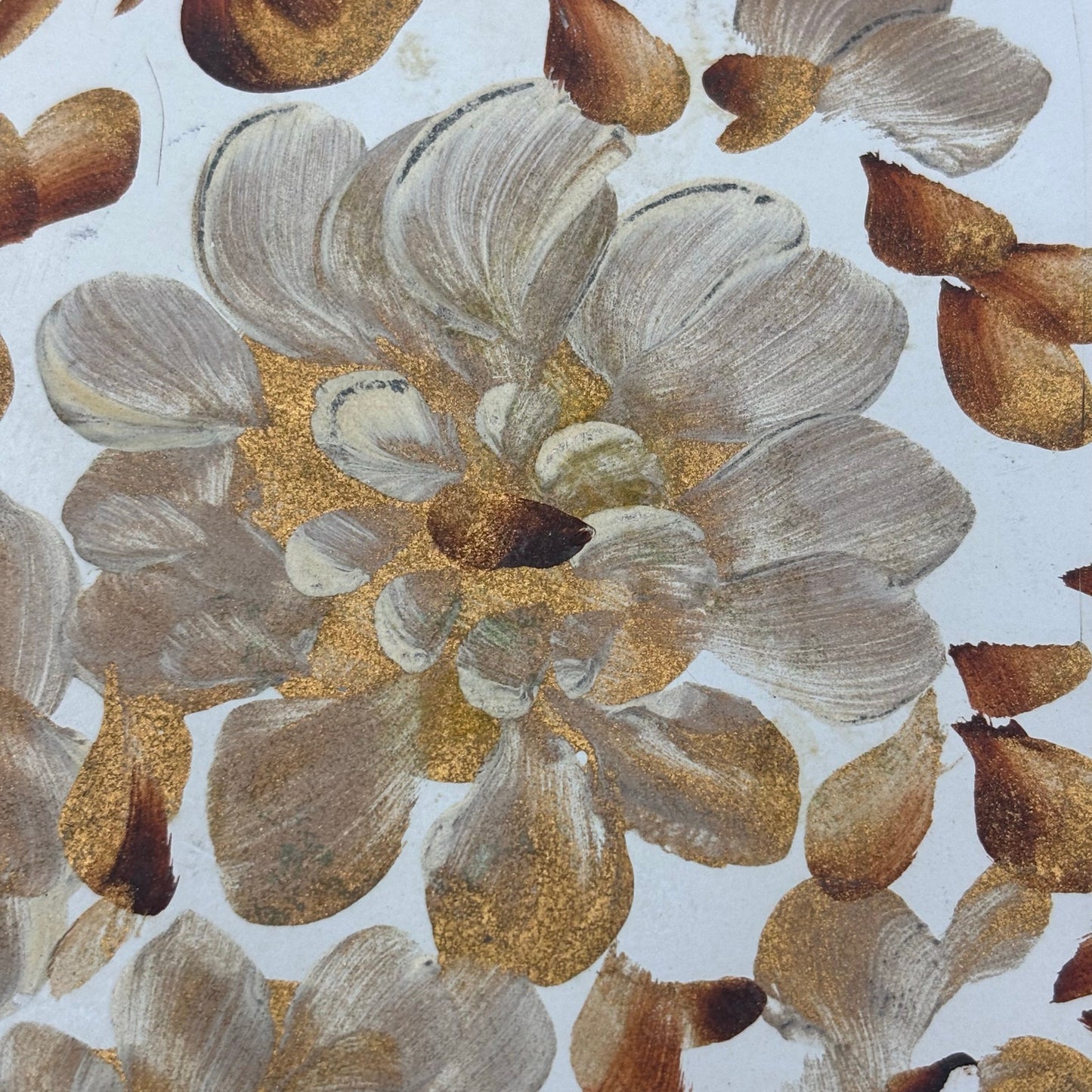 Vintage Nashco Tole Painted Tray – Cream, Gold & Brown Floral “Lace Edge”