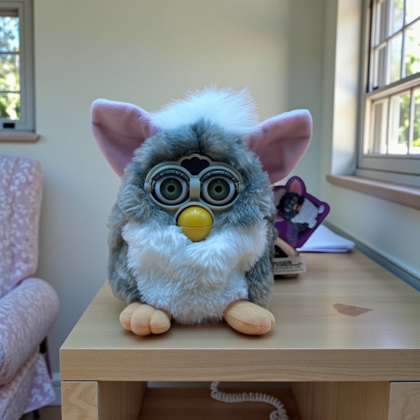 FURBY 1998 Tiger Electronics Furby in Box (Working) Gray & White
