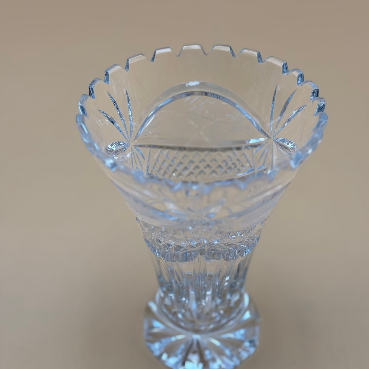Cut Glass Vase with Scalloped Rim and Starburst Base