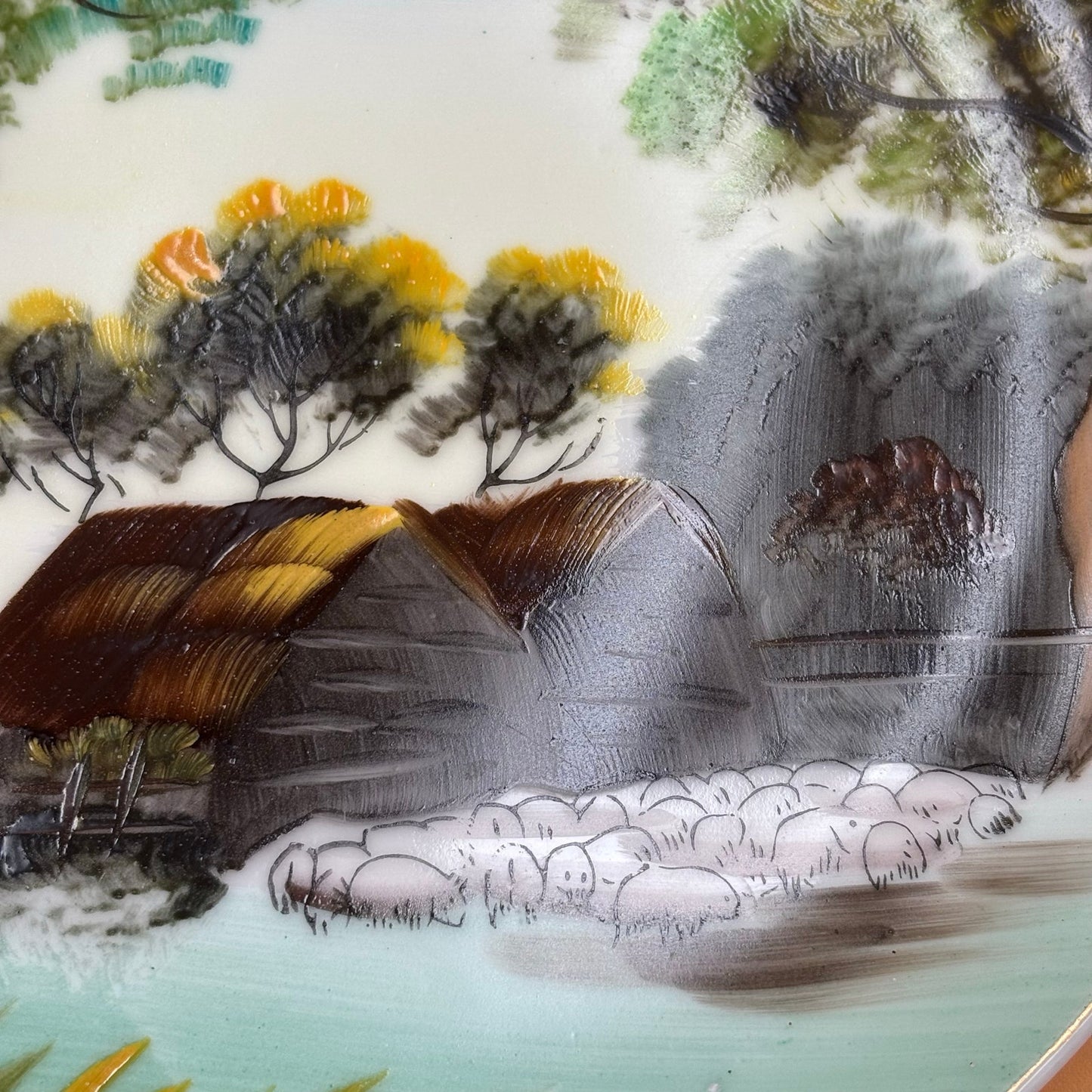 Vintage Hand-Painted Japanese Landscape Plate – Signed Hitomi  8.25 in.