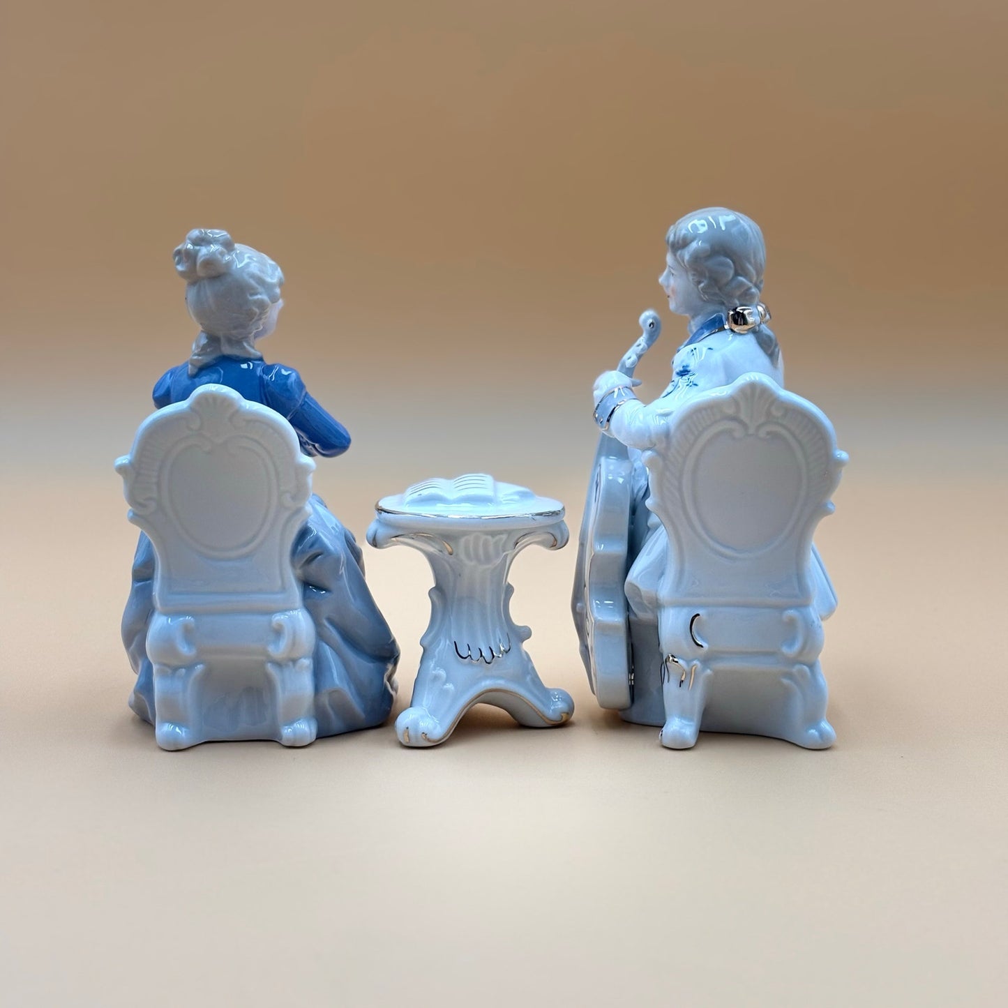 Porcelain Victorian Couple Playing Music Vintage Figurines