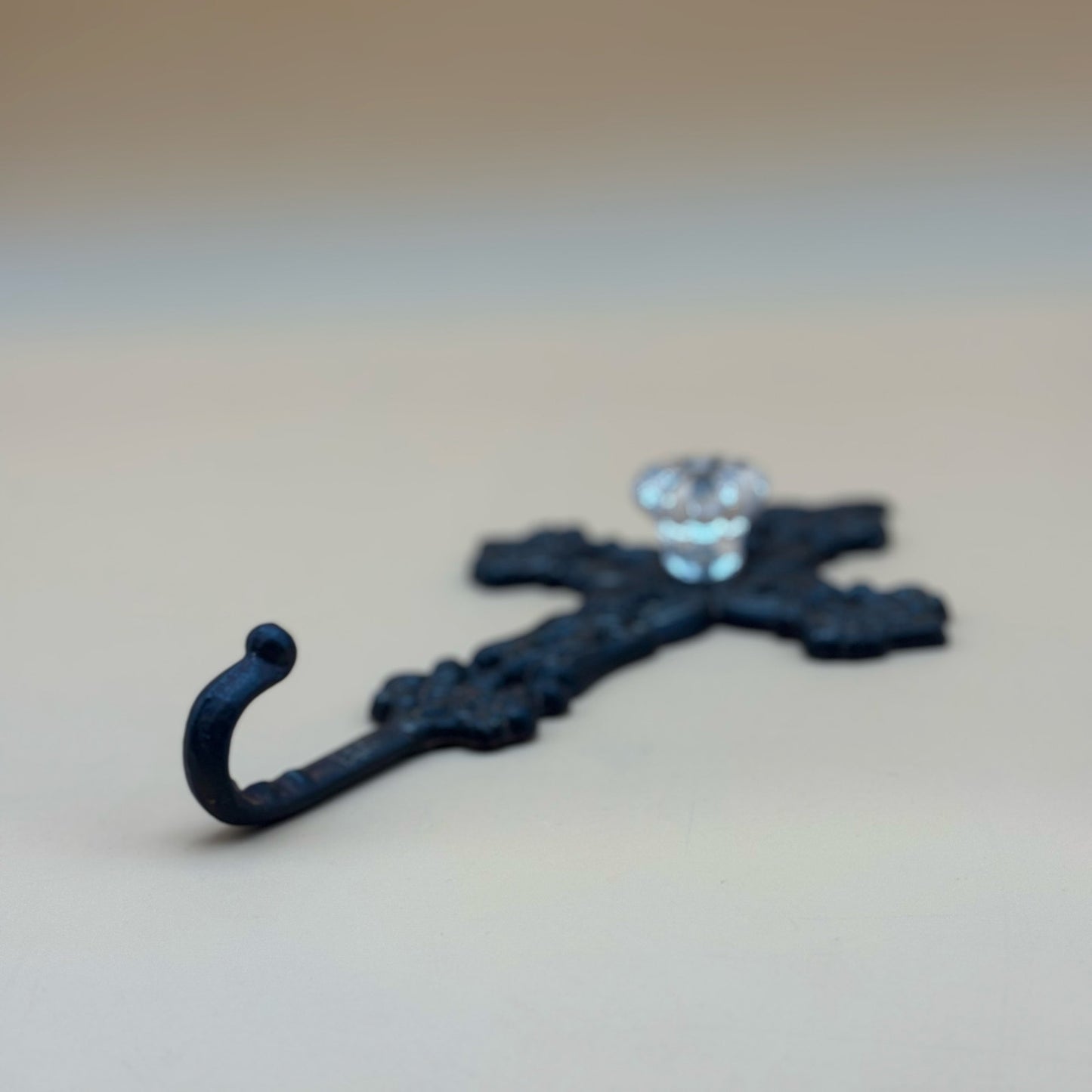 Wrought Iron Wall Cross with Crystal Knob Hook