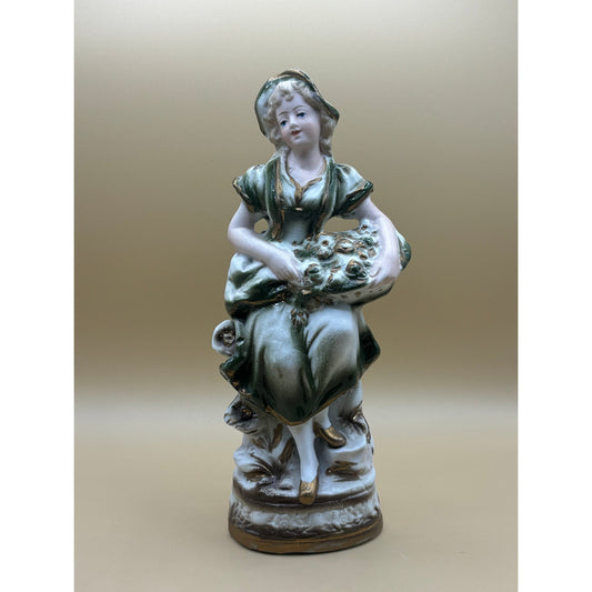 VTG Colonial Peasant Girl Figurine - 9-inch Porcelain