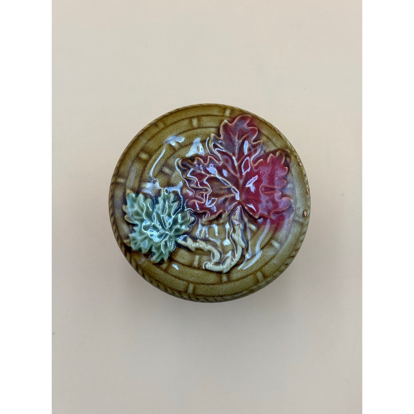 Vintage Embossed Ceramic Canister with Grapevine Design – Brown & Burgundy