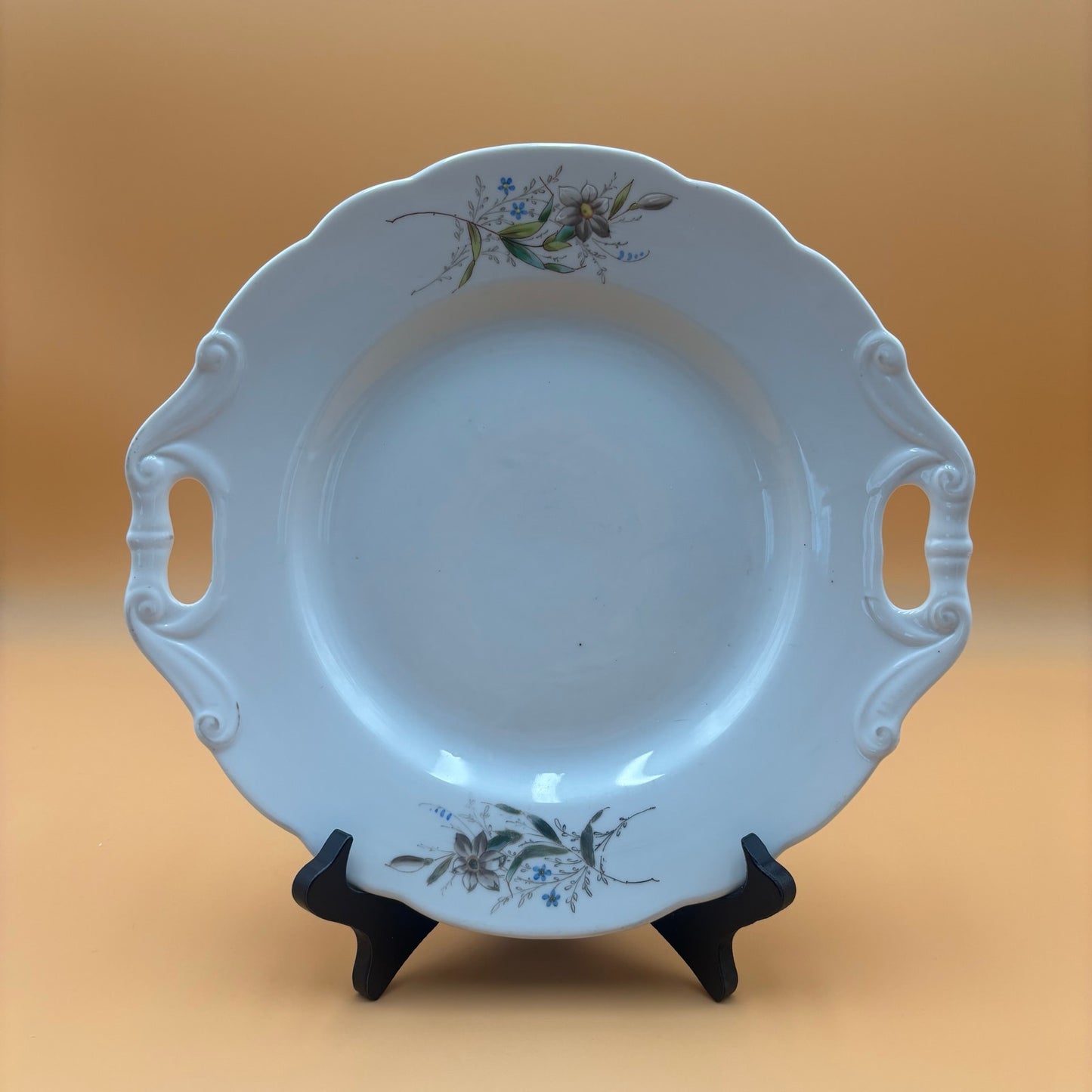 Vintage Porcelain Serving Plate with Handles – Floral Design