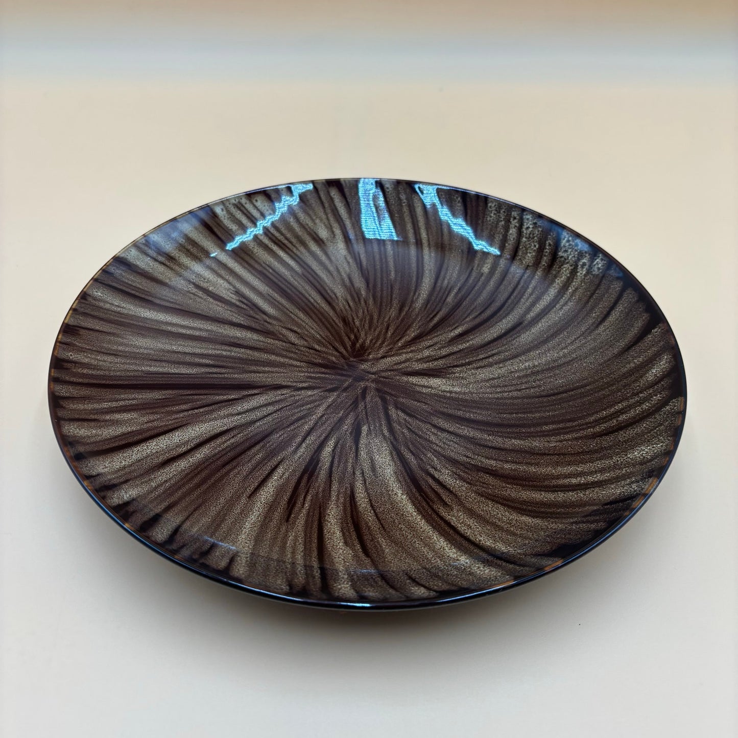 Vtg. Oneida Horizon Swirl Dinner Plate - Brown Stoneware "11.5