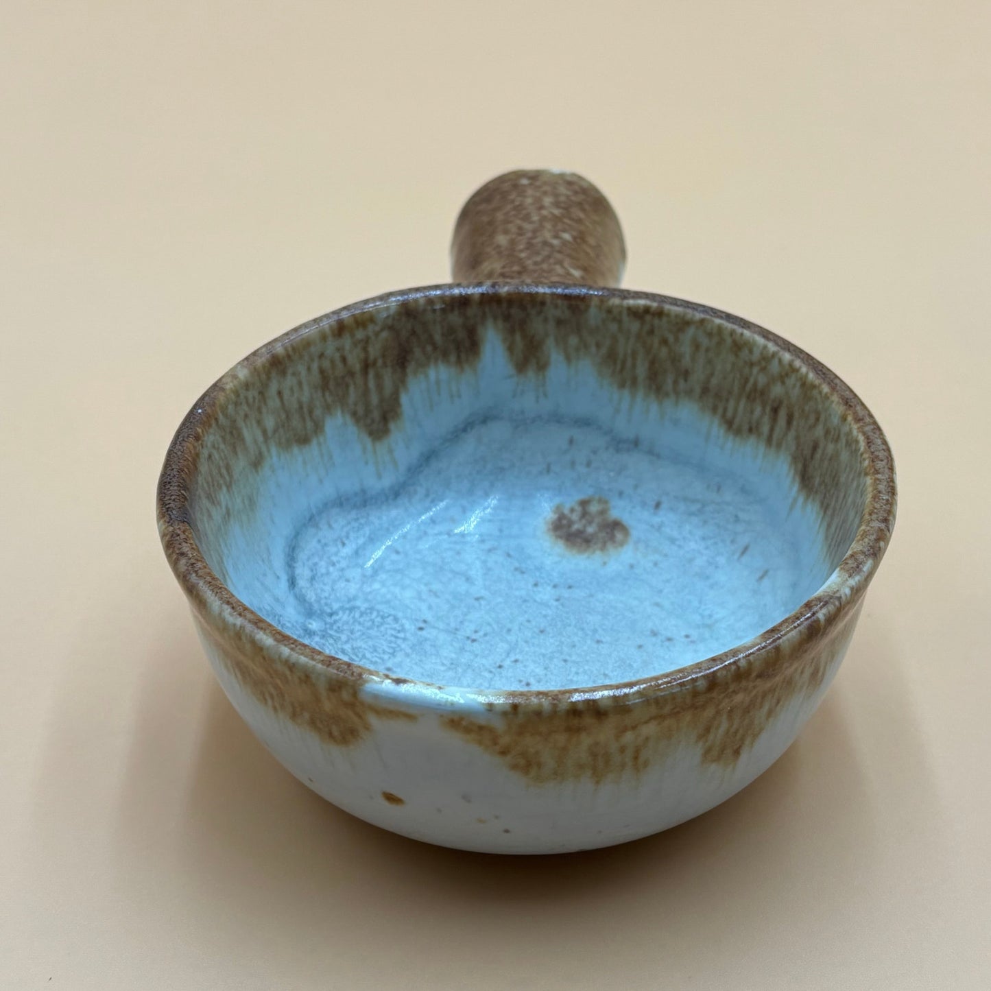 Vintage McCoy 7050 Handled Soup Bowl - Cream with Brown Drip Glaze