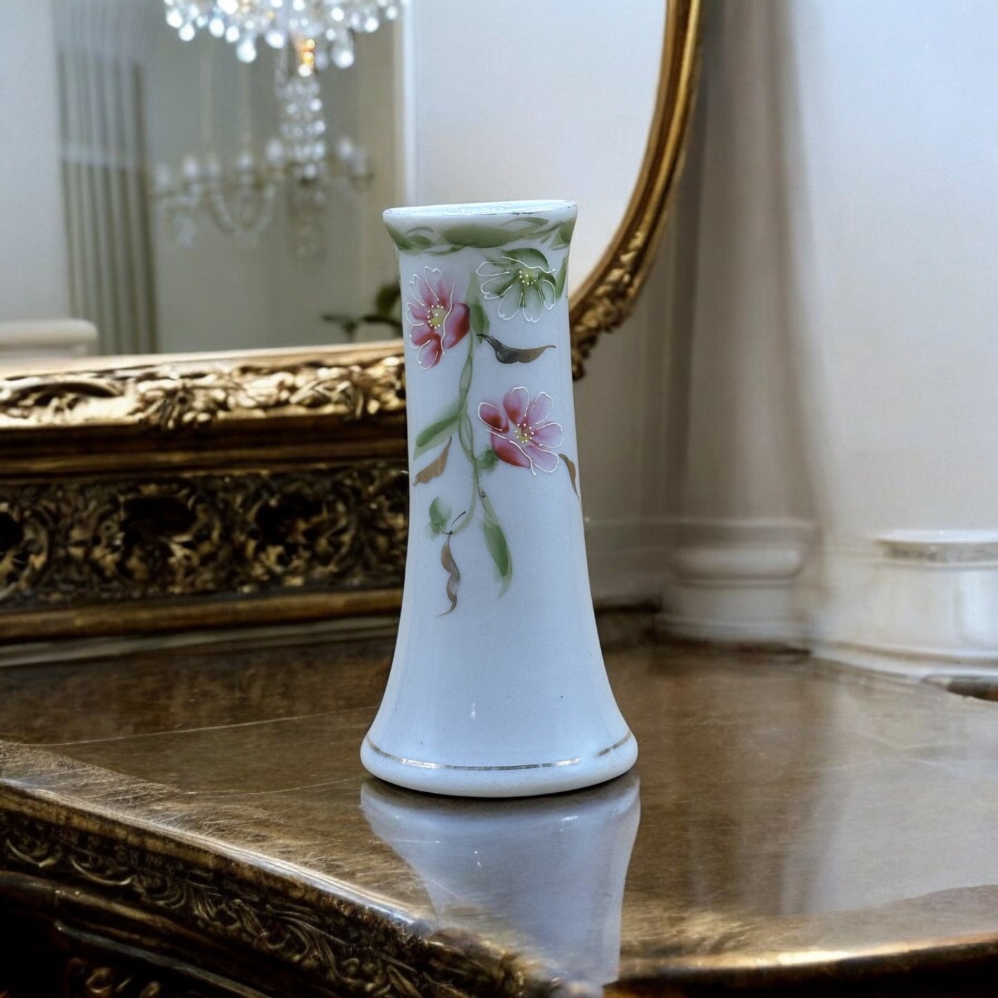 Vintage Hand-Painted Hat Pin Holder - Pink Florals with Gold Accents