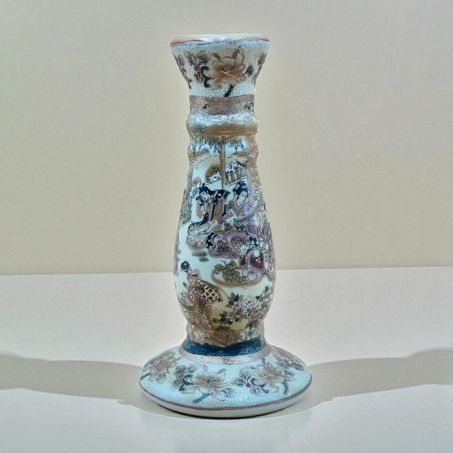 Asian Hand-Painted Porcelain Candlestick – 9”