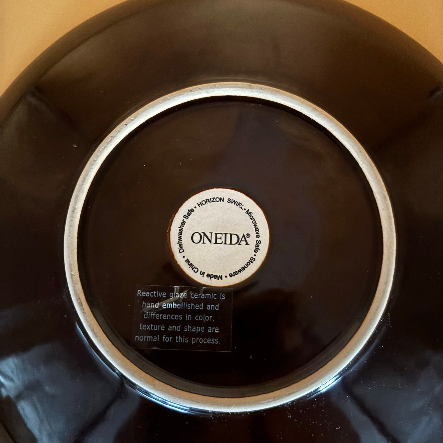 Vtg. Oneida Horizon Swirl Dinner Plate - Brown Stoneware "11.5