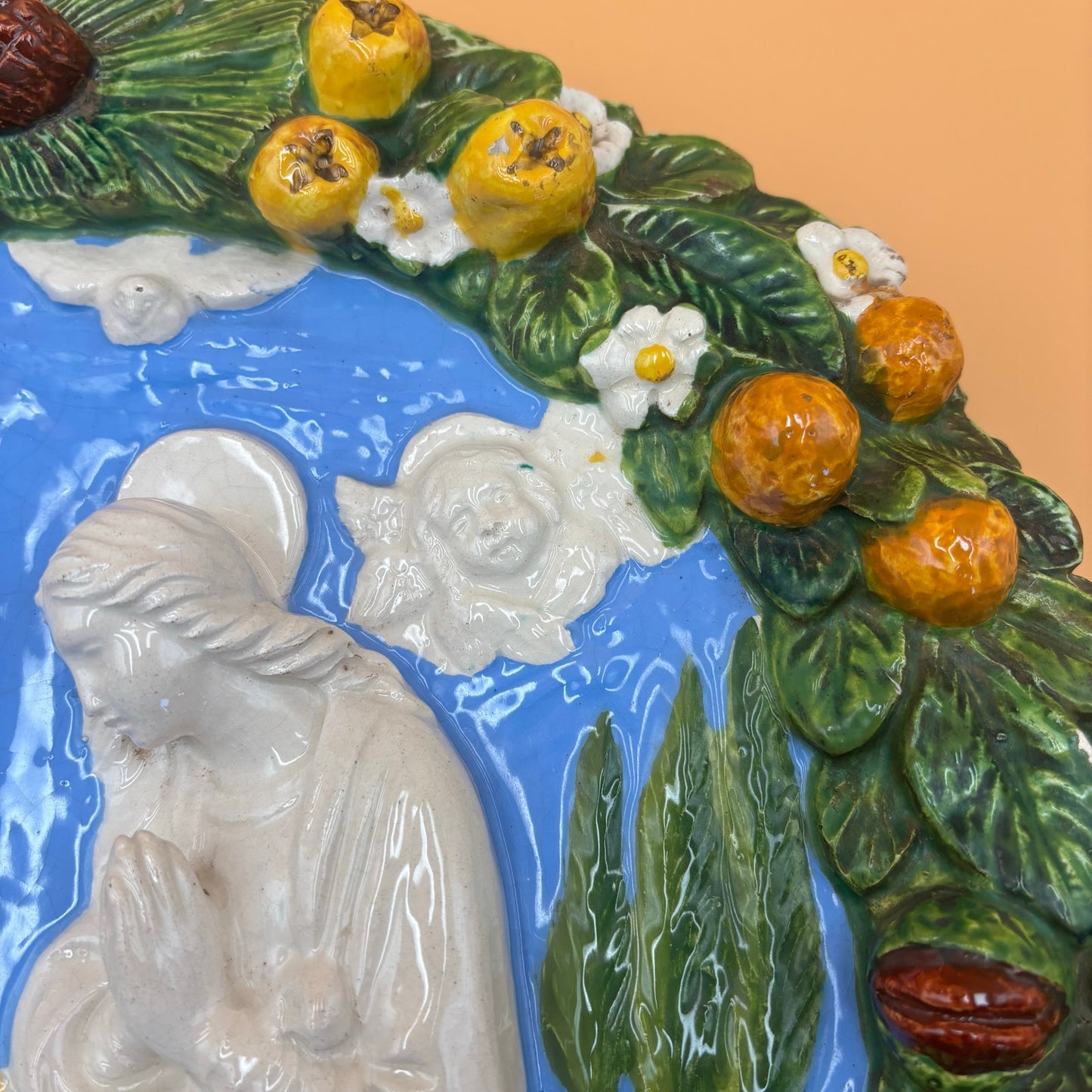 Vintage Carbone Italy Ceramic Nativity Wall Plaque – Hand-Painted, 14 3/8”