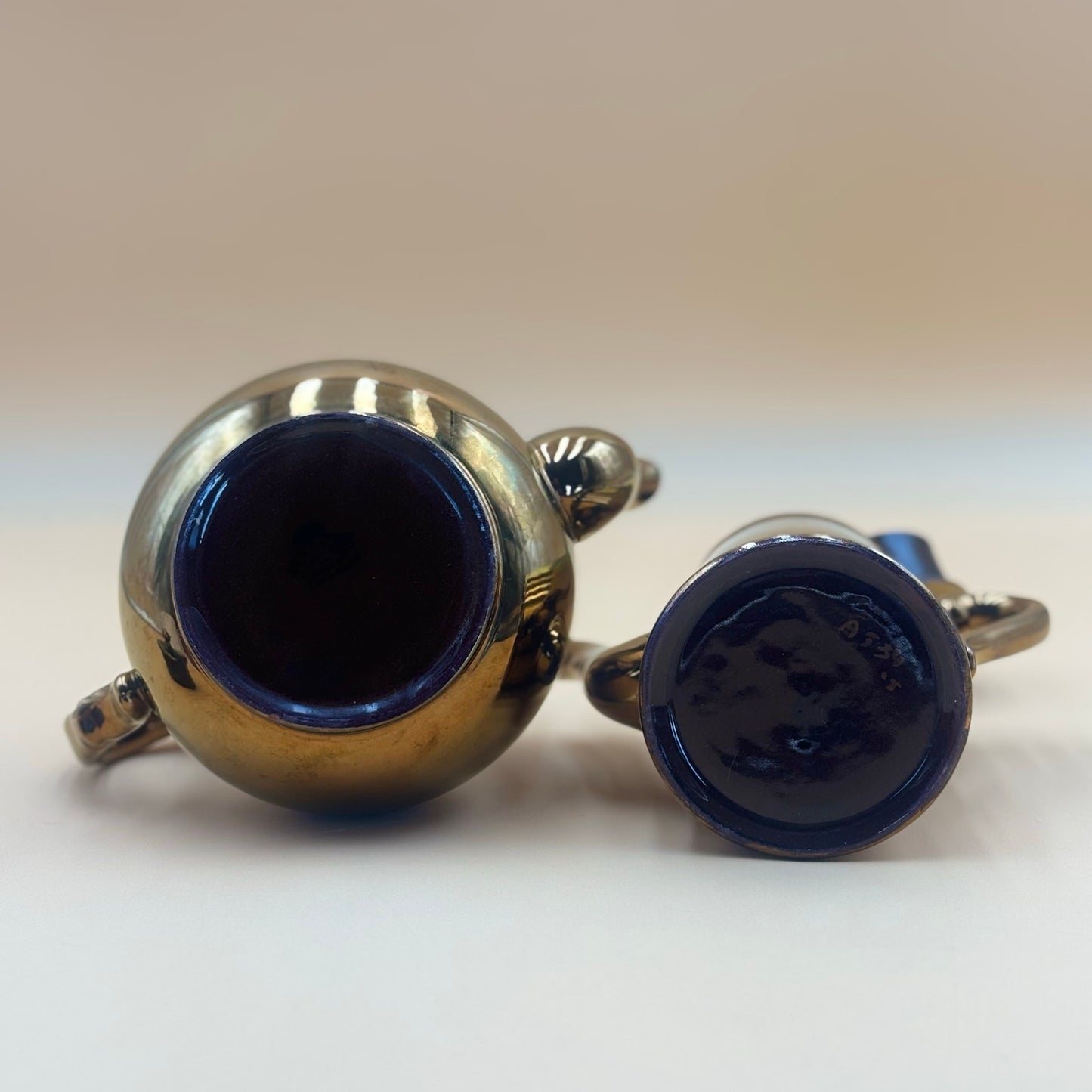 Gibson & Sons England Copper Lusterware Teapot & Coffee Pot Set – Smooth Finish