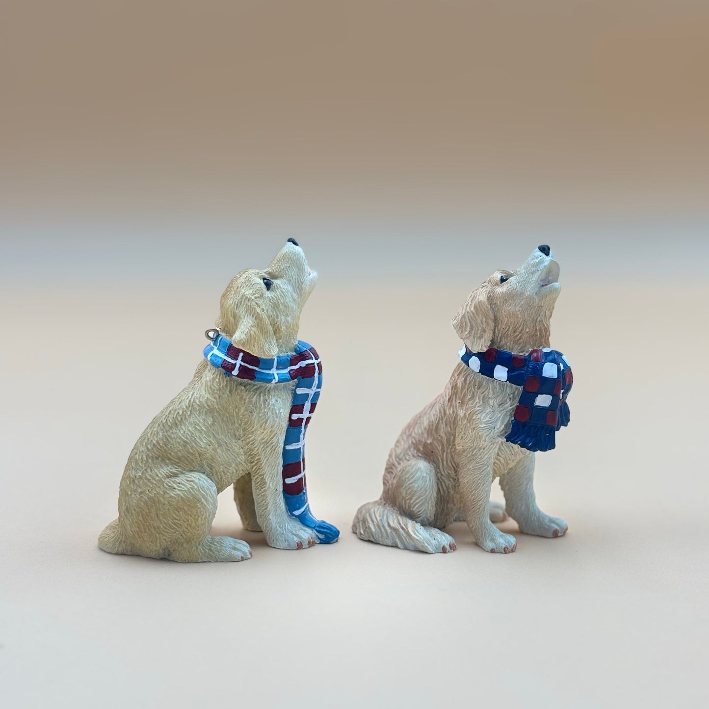 Pair of Golden Retriever Dog Ornaments with Scarves