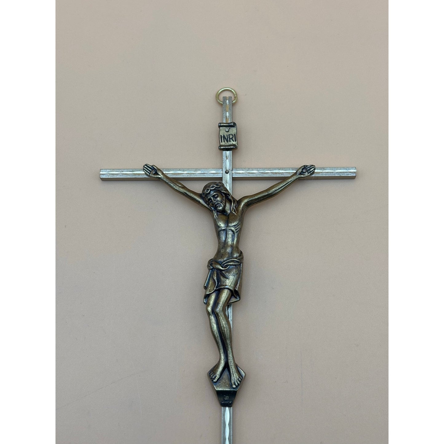 Vintage Italian Etched Gold-Tone INRI Crucifix Wall Cross