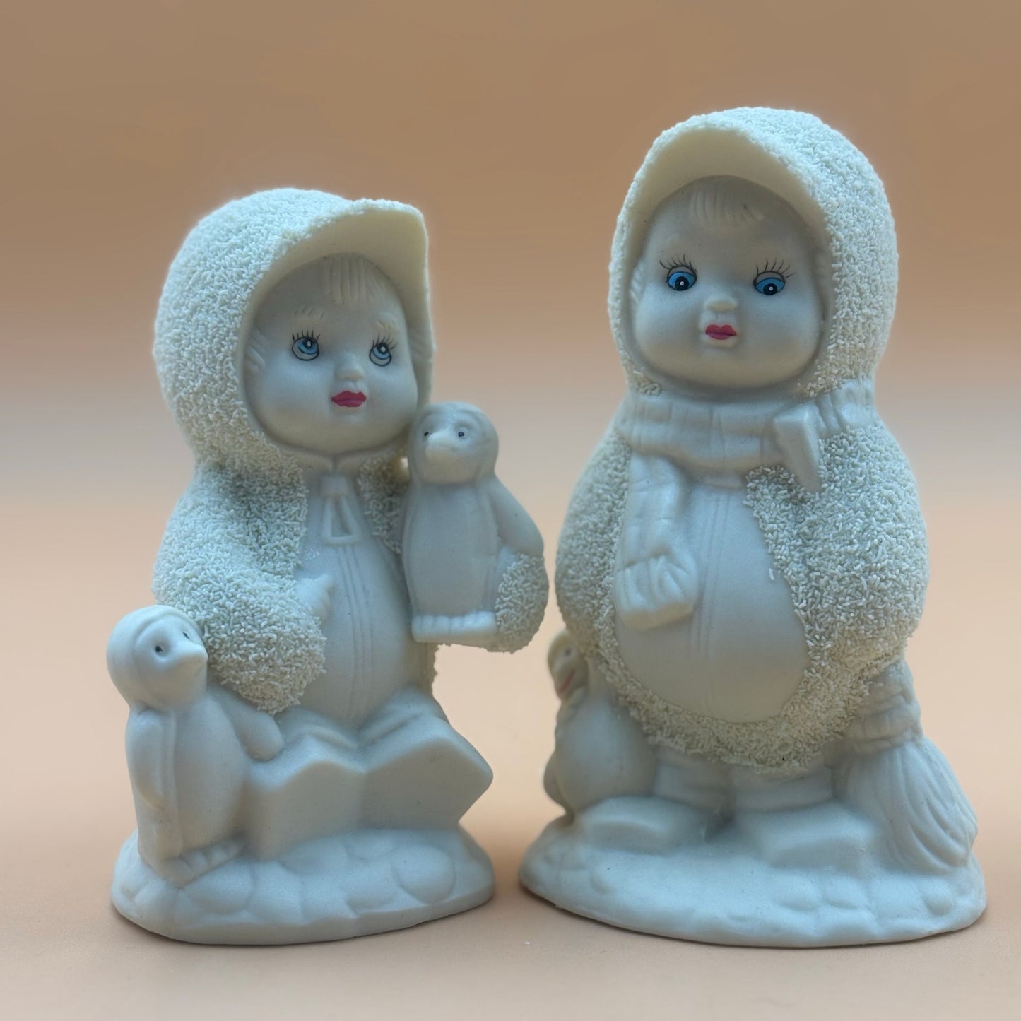 Set of Two Textured Snow Friends with Penguins – Winter Figurines