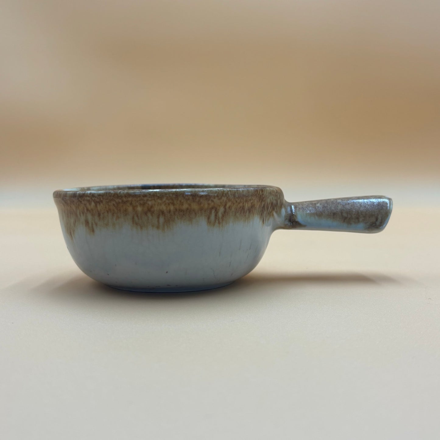 Vintage McCoy 7050 Handled Soup Bowl - Cream with Brown Drip Glaze