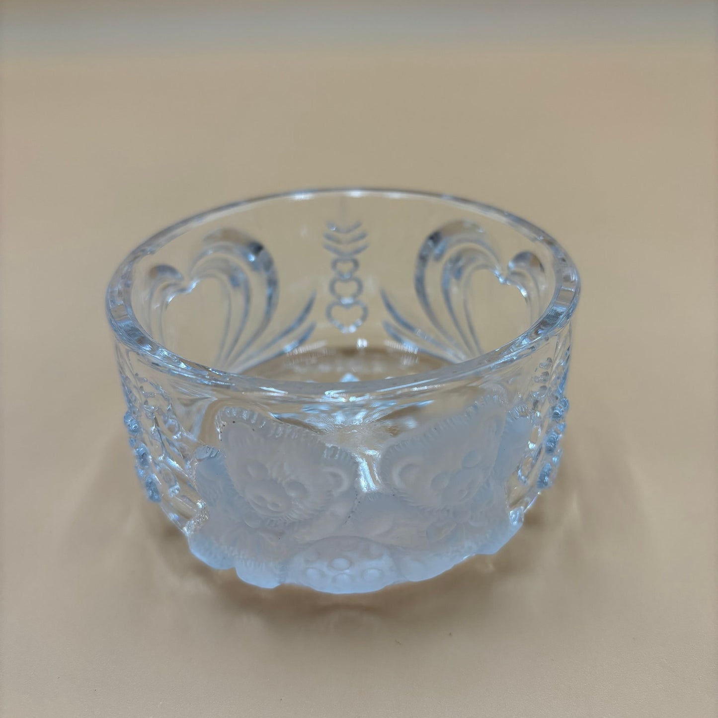 Vintage Clear Pressed Glass Bowl with Hearts & Teddy Bear Motif