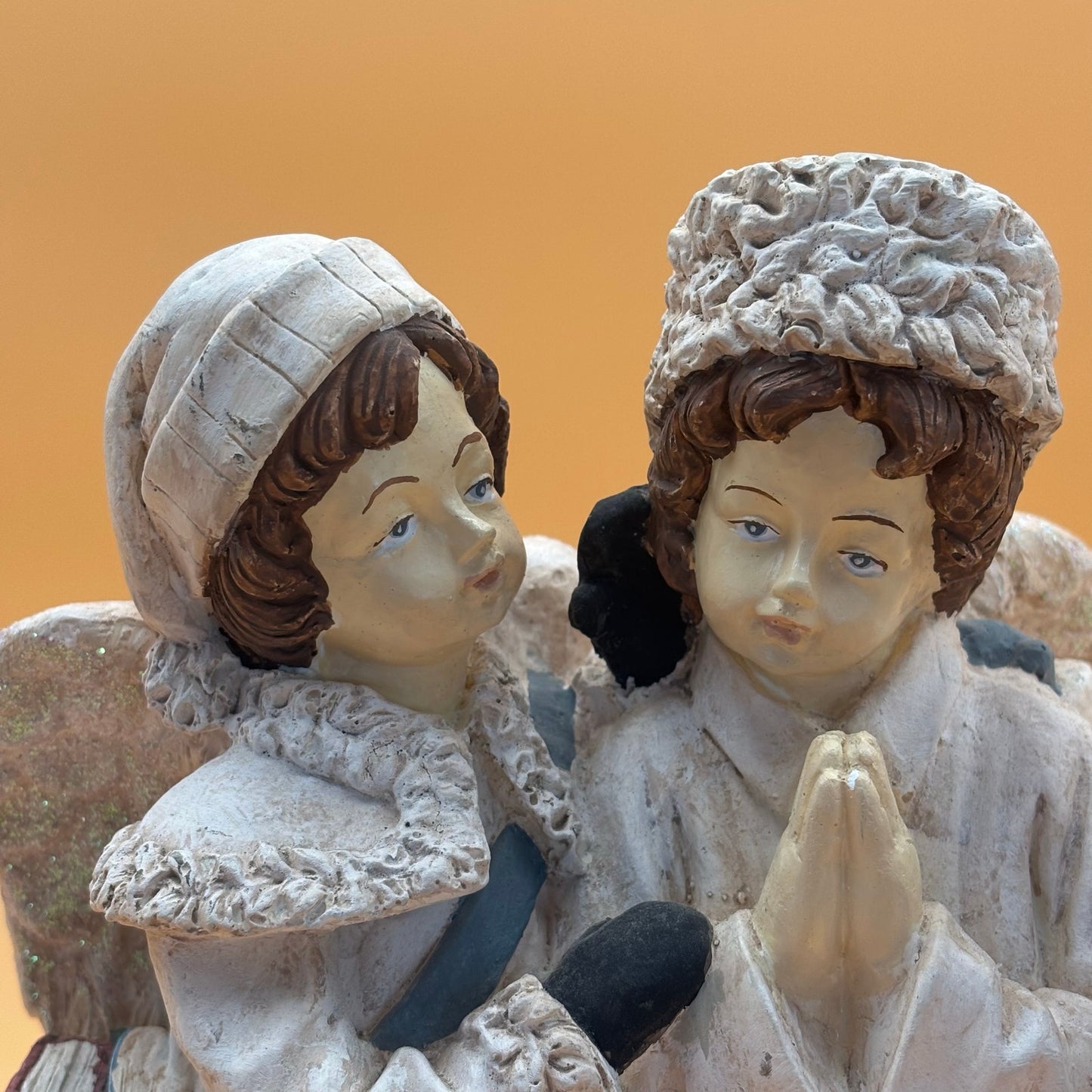 Three Angels Christmas Figurine with Gifts and Glitter Accents