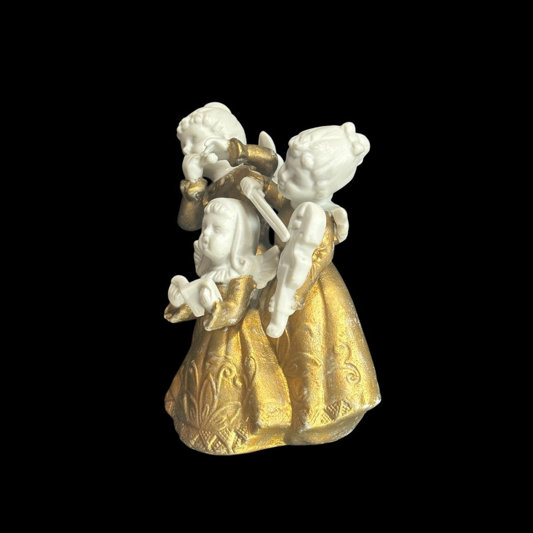 Vintage Hand-Painted Trio of Musical Angels Figurines - Gold & White Porcelain - Violin, Flute, and Singing Angels.