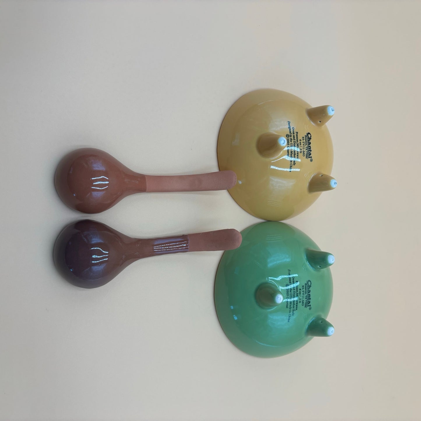 Vintage Chantal Yellow & Green Footed Bowls with Matching Ladles – Set of 2
