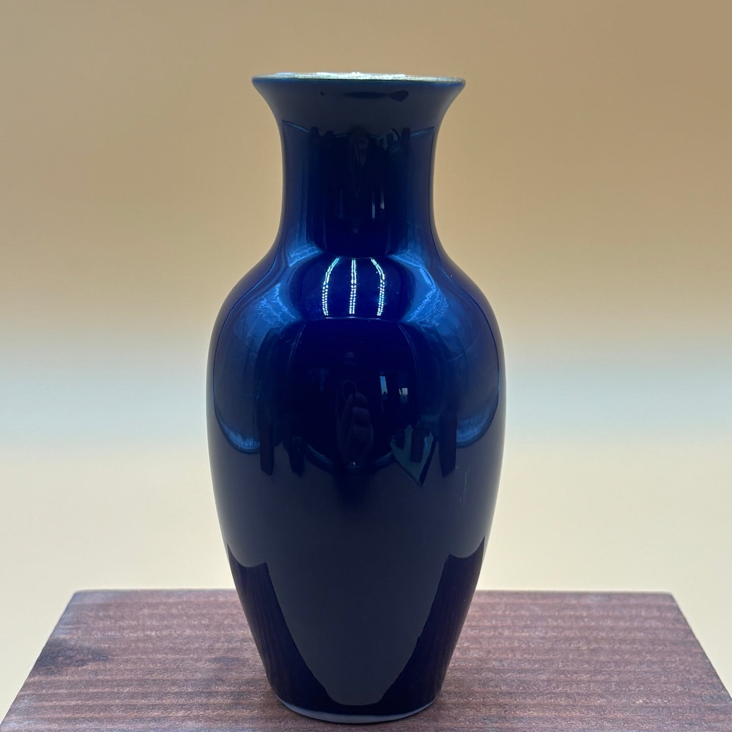 Vintage Cobalt Blue Vase with Gold Bamboo Design – 4.5” Tall