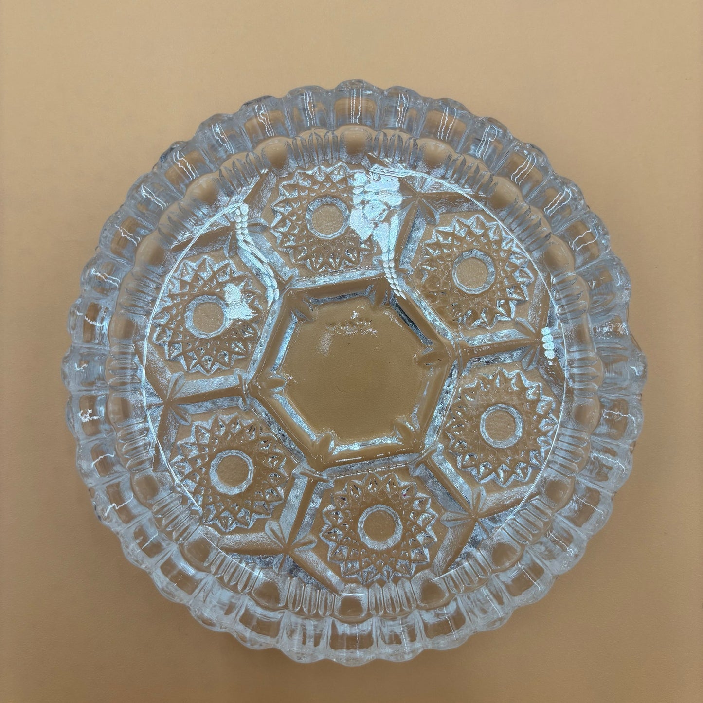 Vintage Pressed Glass Trinket Dish - Set of 4 - Starburst Hexagon Pattern