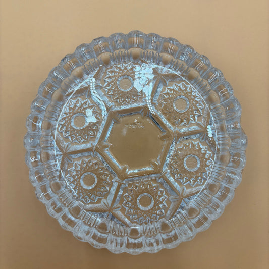 Vintage Pressed Glass Trinket Dish - Set of 4 - Starburst Hexagon Pattern