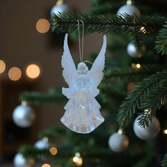 Clear Acrylic Angel Ornament with Frosted Wings 5.25 in.