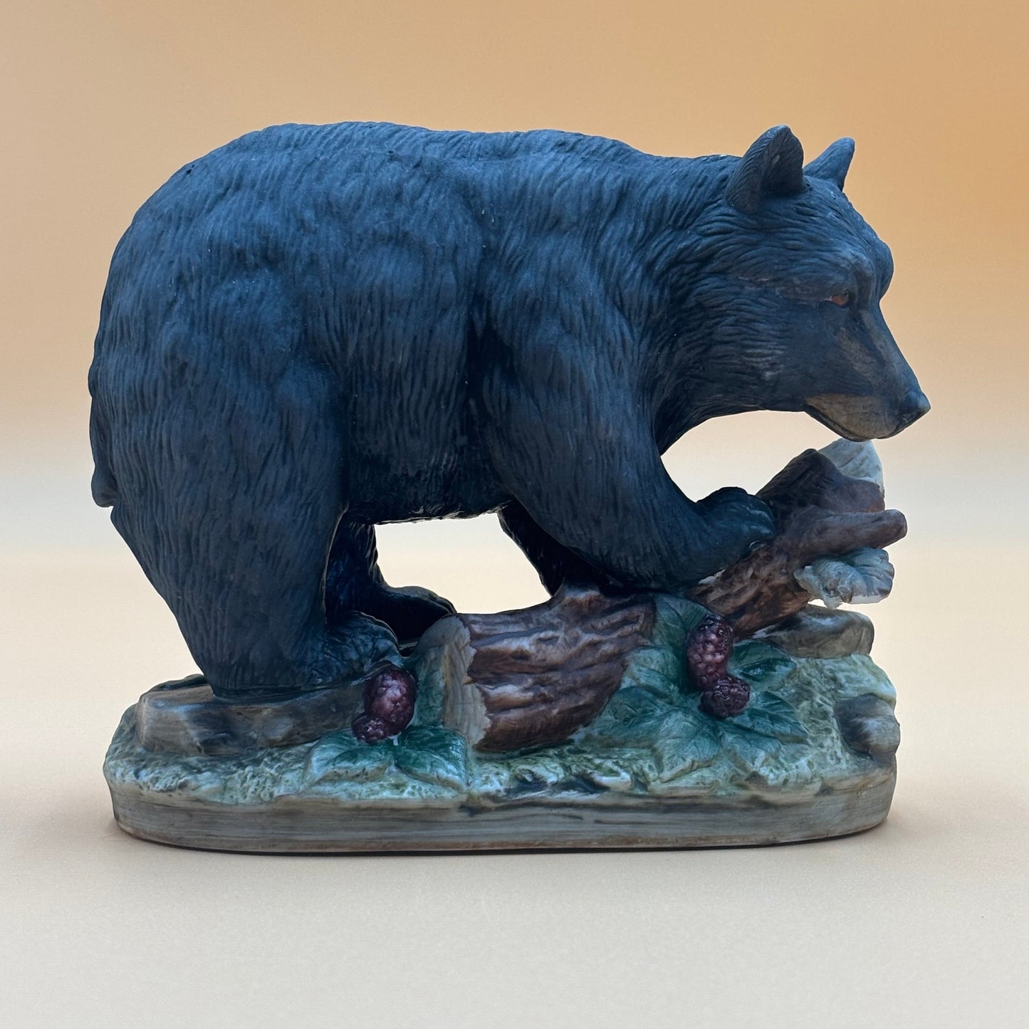 Vintage Lefton China Black Bear Figurine Branch with Berries Hand Painted