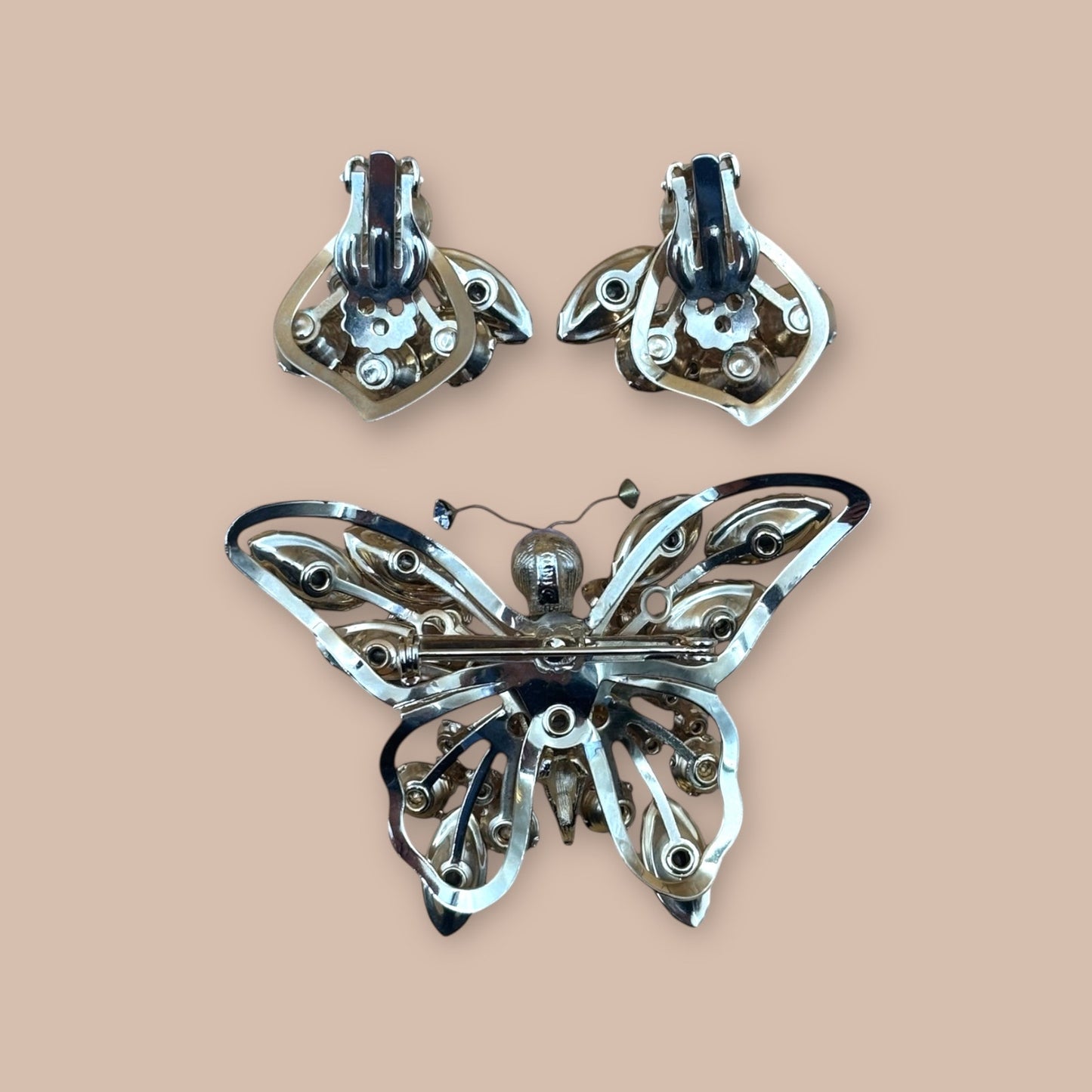 Selro Selini Watermelon Rhinestone Butterfly Brooch & Earrings – Rare Set