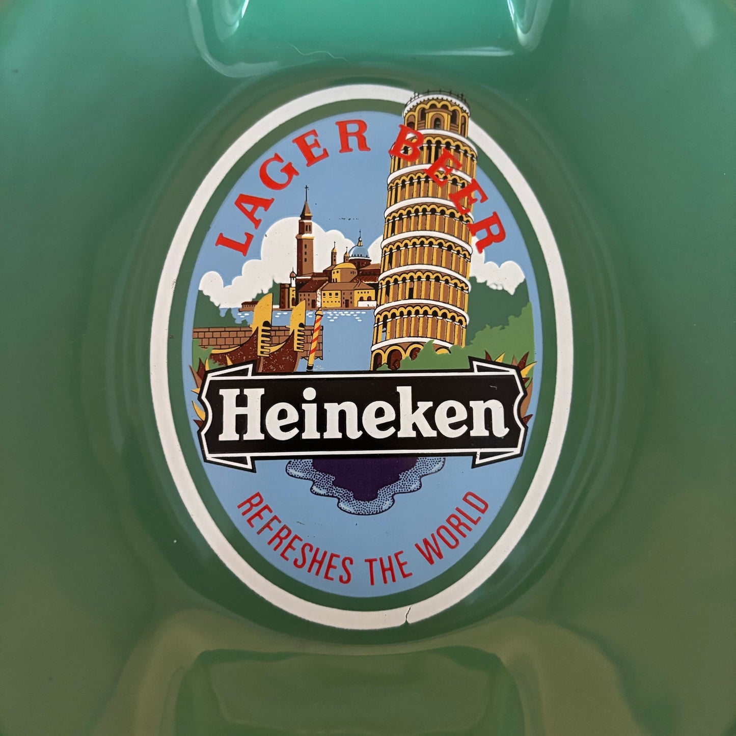 Vintage Heineken Lager Beer Green Glass Ashtray – 7.5” x 9” Heavy Pub Tray